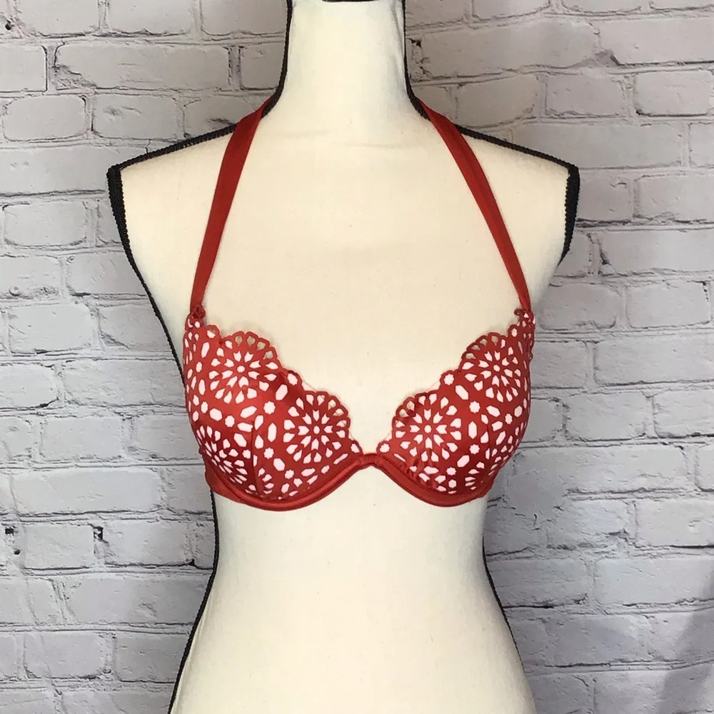 Shade & Shore Rust Halter Style Padded Laser Cut Bikini Top 34B